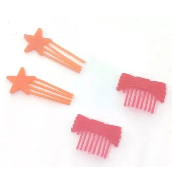 4 Vintage 1980s Barbie Hair Clips Orange Star Red Bows Accessories Fashion Doll - Picture 2 of 6